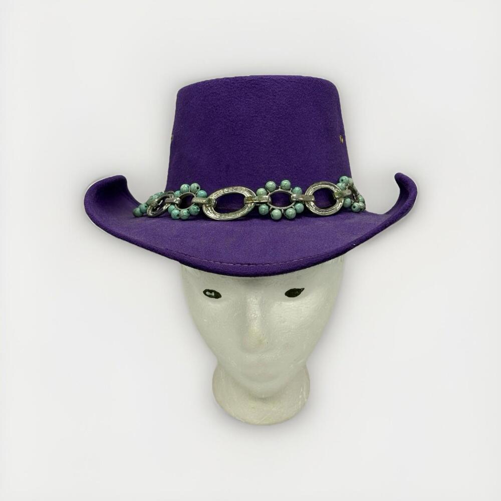 Vintage Pigalle Purple Cowgirl Cowboy Hat With Turquoise Beads Sz 7  1/8  57
